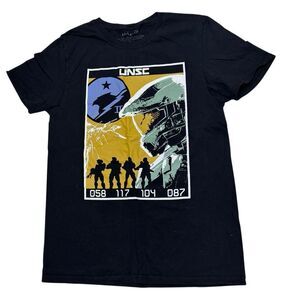 Halo Adult T-Shirt - UNSC Master Chief Group In Silhoueete Stylized Image Black